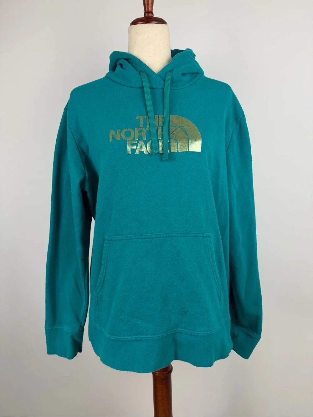 The North Face Teal Pullover Hoodie with Gold Logo Size XL